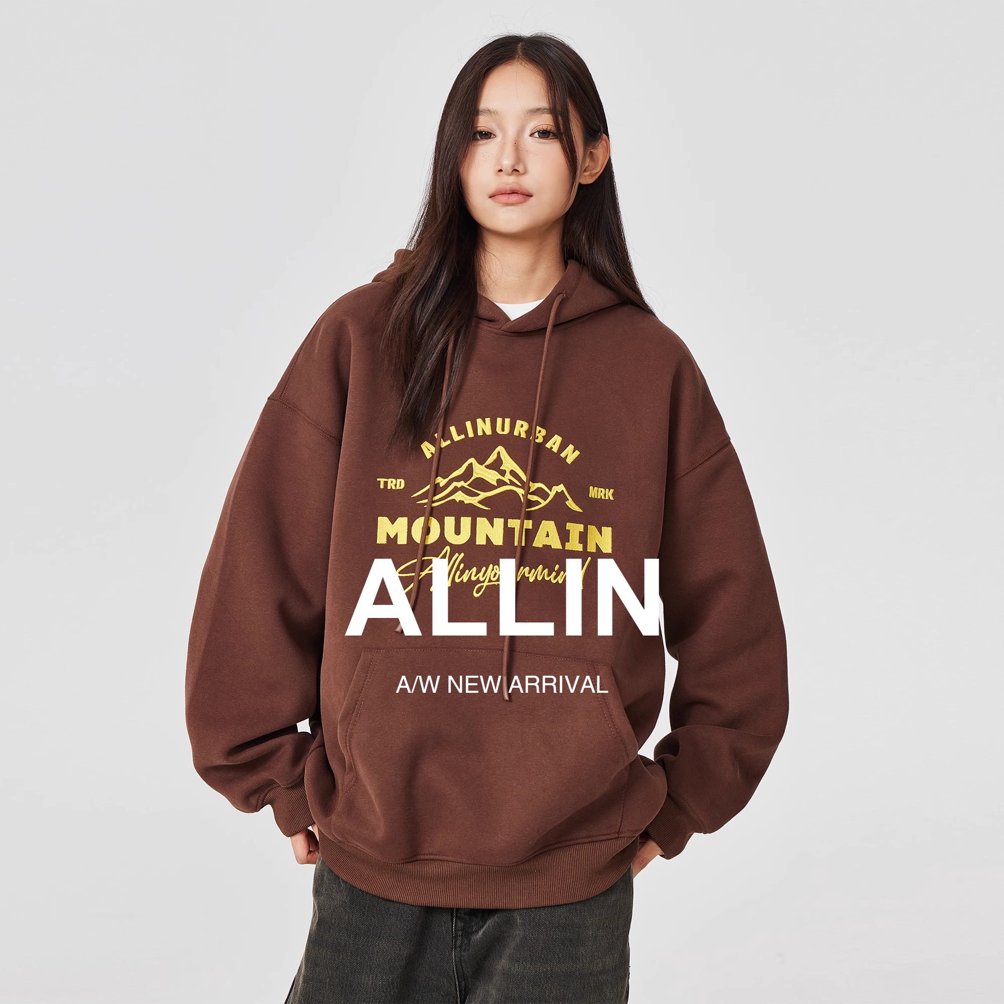 ALLIN 重磅连帽卫衣男女春秋款美式休闲宽松帽衫字母刺绣情侣外套