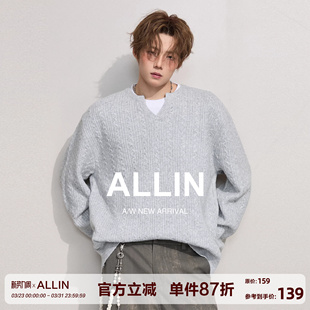 男春秋季 复古含羊毛情侣针织衫 宽松休闲慵懒麻花纹毛衣 美式 ALLIN