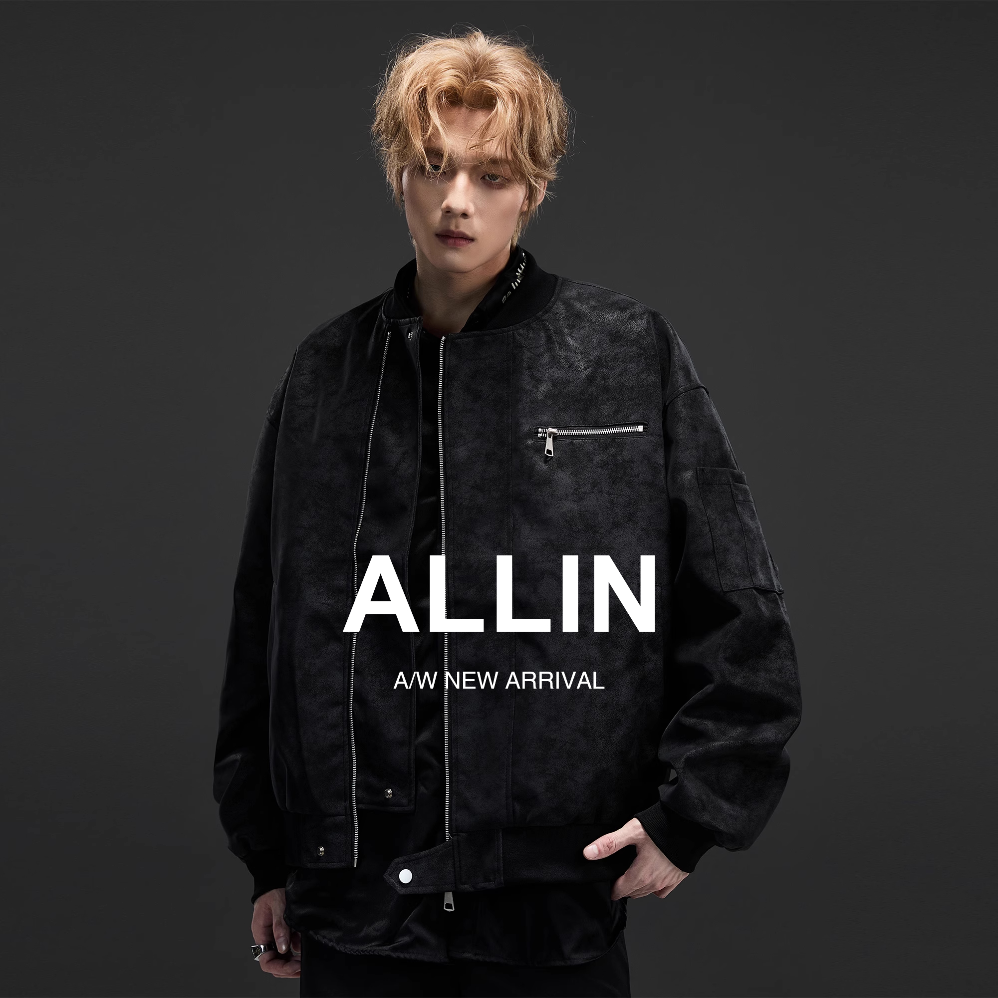 ALLIN cleanfit短款pu皮夹克男生秋季美式复古高级感痞帅情侣外套
