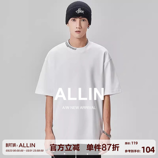 白色字母印花宽松圆领情侣上衣体恤 t恤男夏季 ALLIN 潮牌高街短袖