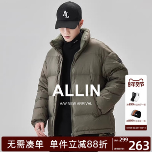 ALLIN 立领短款鸭绒羽绒服男冬季轻薄面包服加厚保暖美式潮牌外套