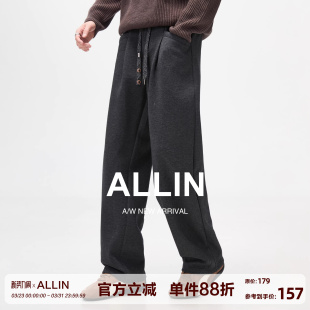 宽松直筒运动休闲裤 男春秋弯刀阔腿卫裤 子 垂感深灰色糯米裤 ALLIN