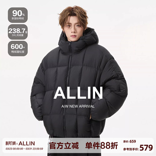 ALLIN 情侣加厚防寒滑雪面包服保暖外套 黑色连帽90羽绒服男生冬季