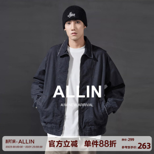 做旧重磅纯棉磨边拼接休闲夹克 外套男美式 ALLIN 曼彻斯特水洗工装