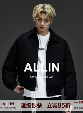 ALLIN 黑色飞行夹克羽绒服男秋冬季情侣短款潮牌cleanfit翻领外套