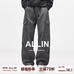 美式 褶皱直筒伐木宽松阔腿休闲裤 复古弯刀工装 男春秋季 子 裤 ALLIN