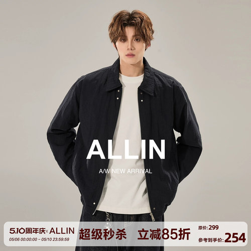 ALLIN 美式复古bomber翻领飞行夹克春秋季男潮牌工装情侣廓形外套