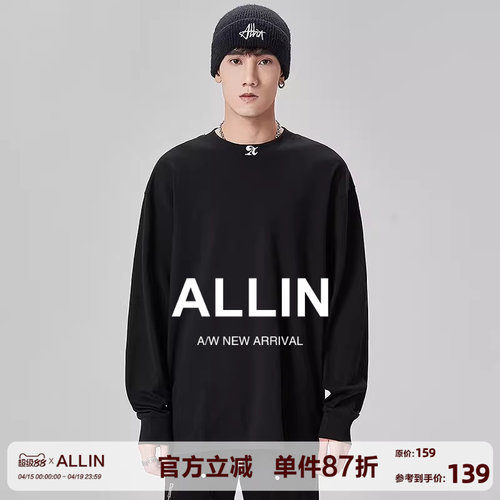 ALLIN纯棉品牌字母印花长袖t恤