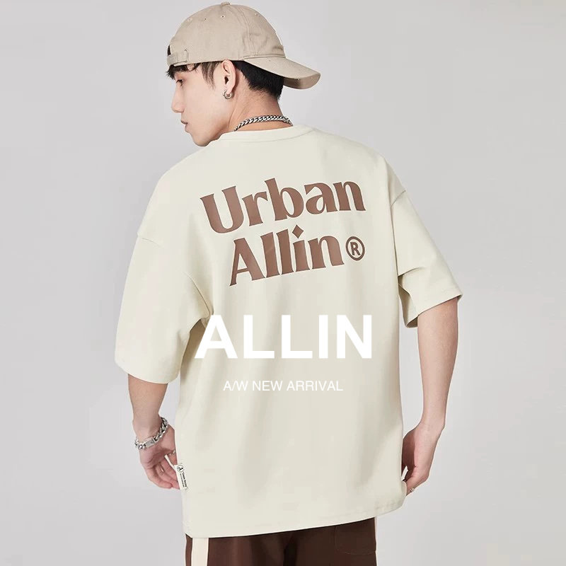 ALLIN 重磅短袖t恤男夏季宽松字母印花体恤休闲美式潮牌潮流上衣