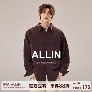 男春秋老钱风复古休闲透气慵懒通勤衬衣 衬衫 ALLIN 莱赛尔混纺长袖