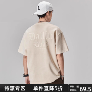 体恤美式 ALLIN 宽松半袖 t恤男夏季 潮牌字母刺绣情侣上衣 重磅短袖