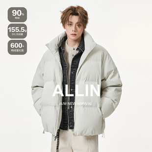 ALLIN 假两件羽绒服男生冬季加厚保暖牛仔拼接外套情侣防寒面包服