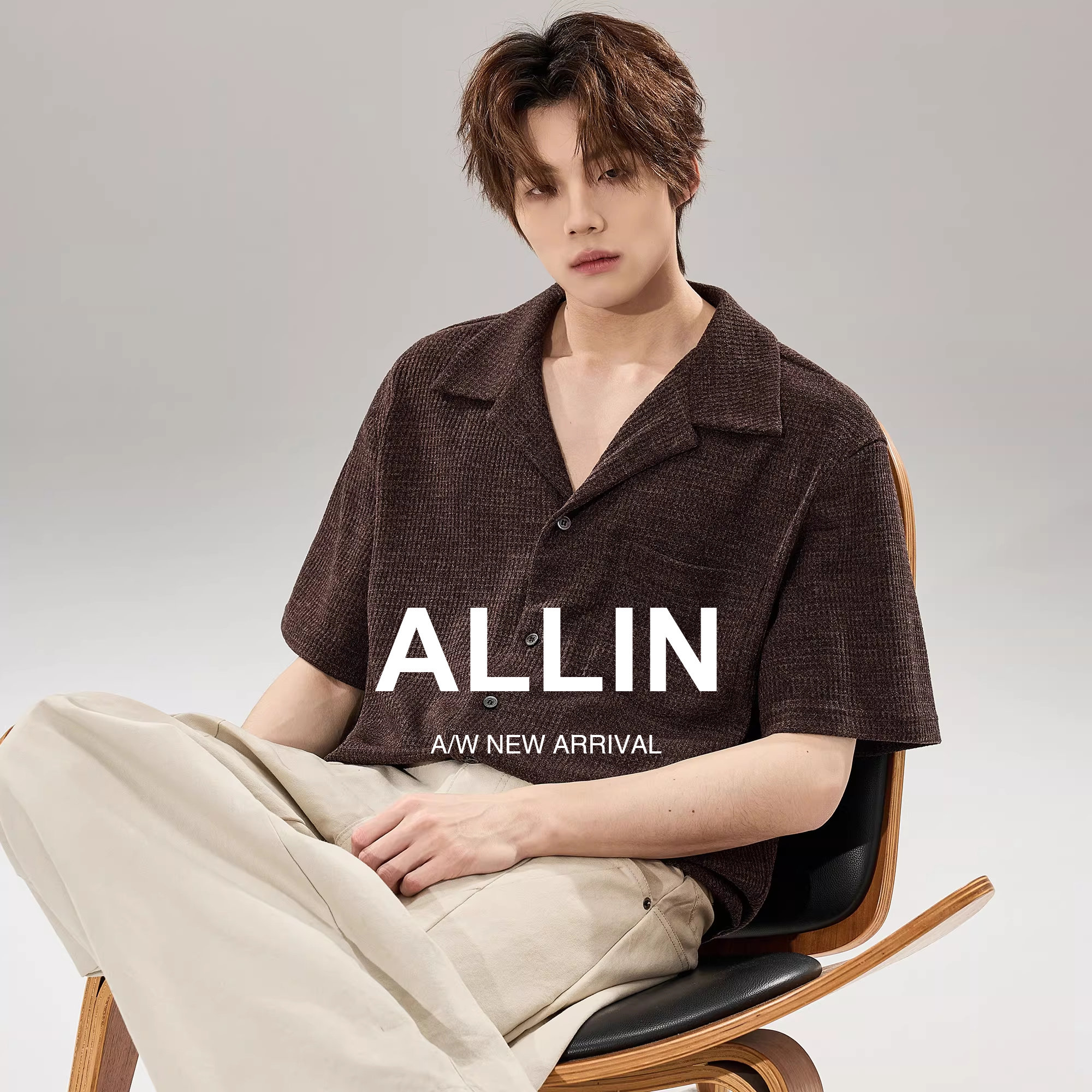 ALLIN 古巴领肌理感短袖衬衫男夏季老钱风休闲半袖宽松高级感衬