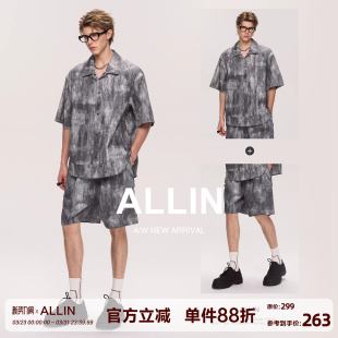 休闲短裤 衬衫 时尚 套装 两件套 ALLIN 男生穿搭一整套夏季 老钱风短袖