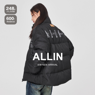 立领外套 加厚保暖防寒情侣短款 ALLIN 字母刺绣鸭绒羽绒服男女冬季