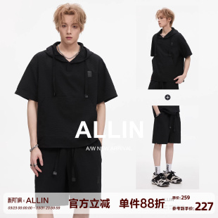 潮牌短袖 透气酷帅休闲穿搭情侣套装 短裤 薄款 两件套男生夏季 ALLIN