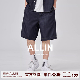 复古牛仔短裤 子宽松潮牌休闲直筒五分中裤 男夏季 裤 外穿 薄款 ALLIN