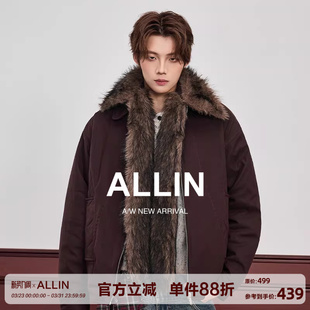 ALLIN 情侣宽松解构高级感毛领外套 复古做旧座山雕加厚夹克男冬季