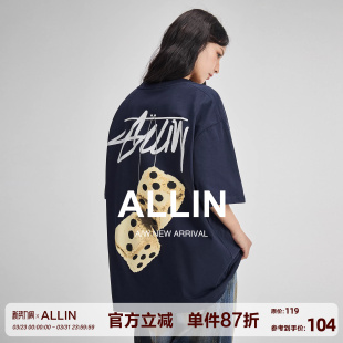 潮牌骰子印花短袖 纯棉重磅半袖 t恤男女同款 情侣装 上衣 夏季 ALLIN