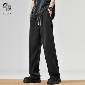 ALLIN 莱赛尔天丝牛仔裤男夏季薄款冰丝凉感宽松直筒阔腿休闲裤子