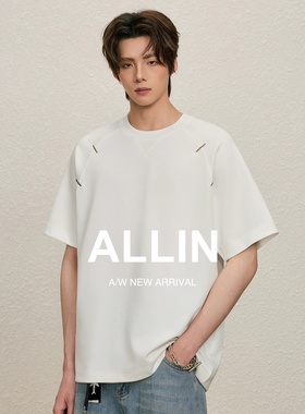 ALLIN 小众设计感短袖T恤情侣夏季潮牌宽松透气休闲百搭白色上衣