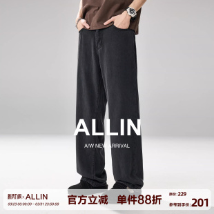 春秋潮牌直筒宽松垂感阔腿休闲长裤 男士 子 莱赛尔黑色牛仔裤 ALLIN