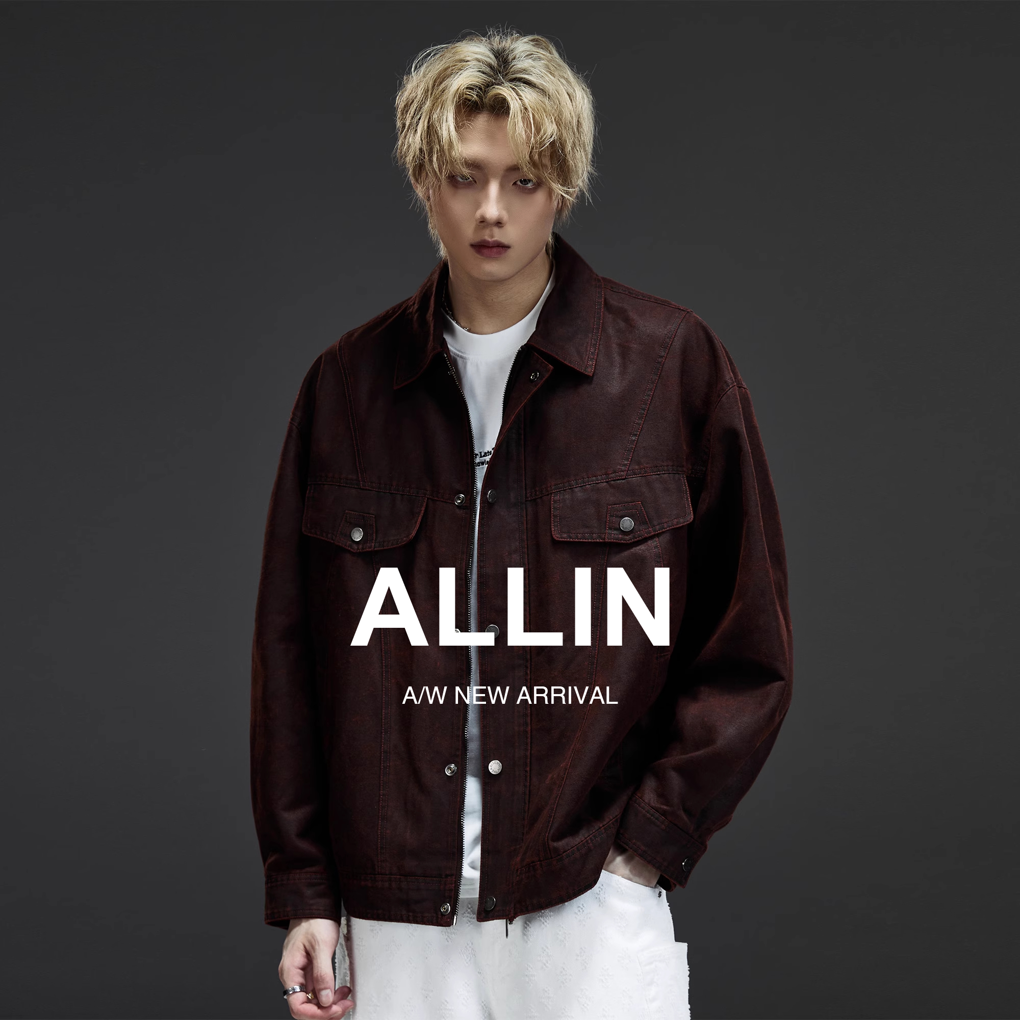 ALLIN 翻领皮衣外套男2025秋季新款美式复古机车服痞帅飞行员夹克