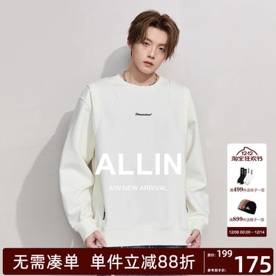 ALLIN 重磅美式刺绣圆领卫衣男秋冬季潮牌落肩袖宽松高街情侣外套