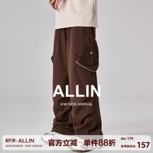 工装 子宽松直筒阔腿大口袋长裤 休闲裤 高街机能裤 男秋冬美式 ALLIN