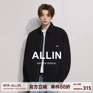 ALLIN 黑色行政夹克男春秋情侣潮牌cleanfit翻领通勤宽松休闲外套