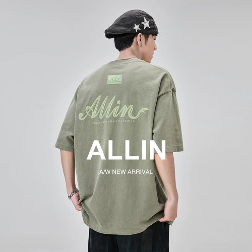 ALLIN品牌LOGO印花纯棉短袖T恤