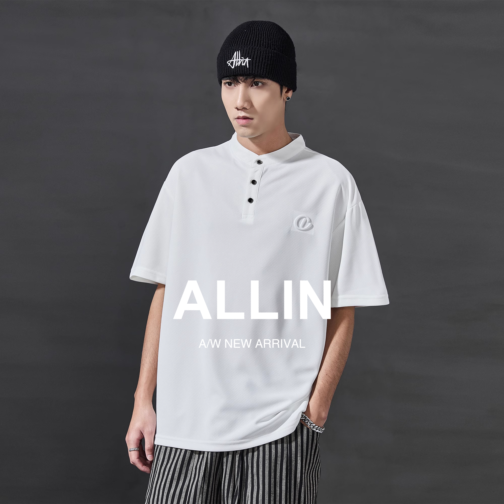 ALLIN 美式亨利领短袖T恤男2025夏季新款cleanfit宽松Polo衫半袖