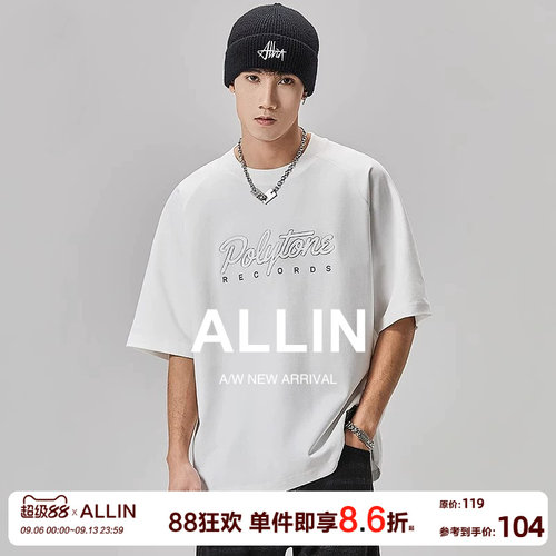 ALLIN潮牌重磅字母印花短袖t恤