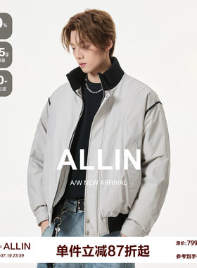ALLIN 异色立领羽绒服男生冬季短款廓形加厚保暖夹克休闲情侣外套
