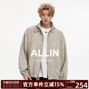 复古宽松短款 美式 休闲翻领情侣夹克 哈灵顿立领外套男春秋季 ALLIN