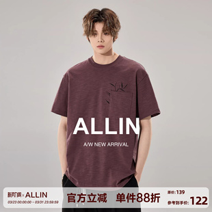 ALLIN 竹节棉刺绣短袖T恤男生夏季情侣潮牌cleanfit纯棉重磅上衣