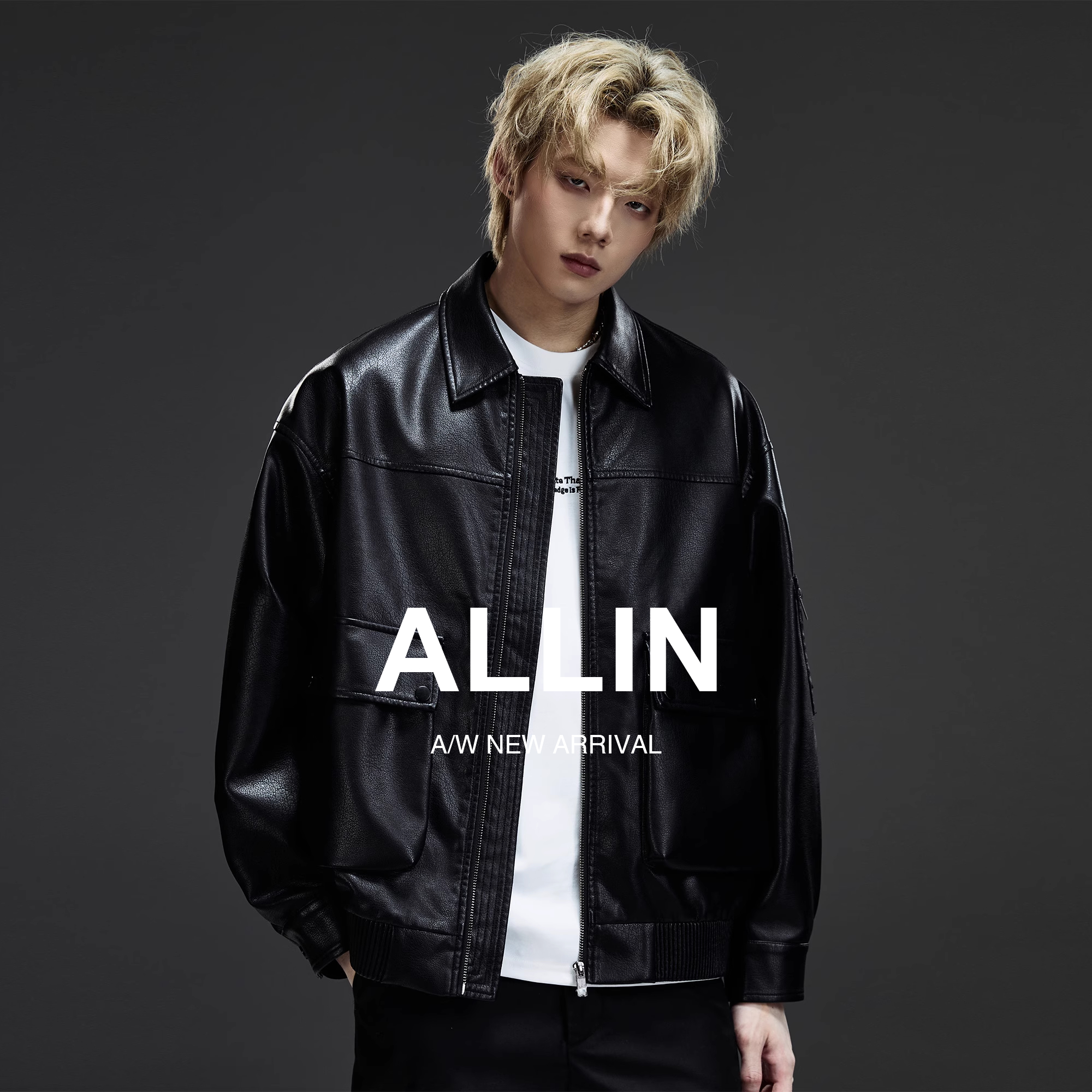 ALLIN 美式翻领皮衣男秋季高街痞帅机车情侣外套复古宽松PU皮夹克