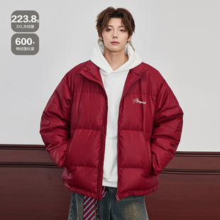 ALLIN 红色立领羽绒服男冬季加厚PU皮短款面包服情侣保暖防寒外套