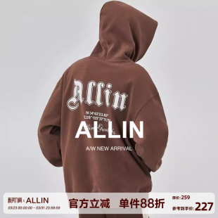 宽松百搭上衣 高街重磅帽衫 ALLIN 字母印花连帽卫衣男潮牌春秋美式