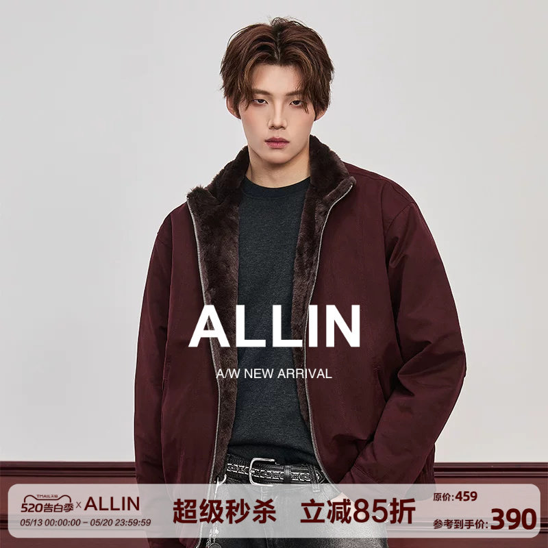 ALLIN 美式毛领座山雕外套男秋冬季重磅加绒加厚cleanfi