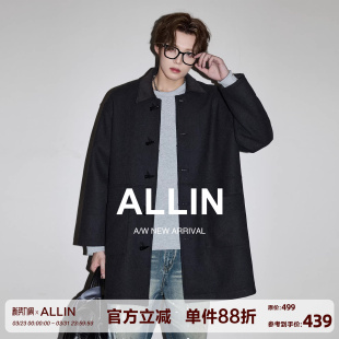 ALLIN cleanfit翻领情侣外套 含绵羊毛毛呢大衣男秋冬高级感中长款