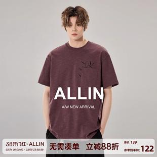 ALLIN 竹节棉刺绣短袖T恤男生夏季情侣潮牌cleanfit纯棉重磅上衣