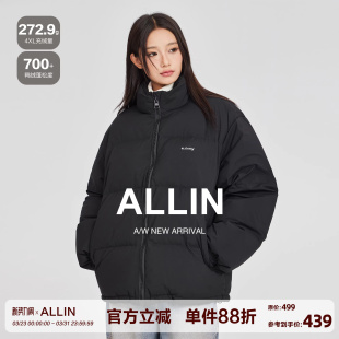 鸭绒面包服加厚保暖立领情侣外套 短款 ALLIN 黑色刺绣羽绒服男冬季