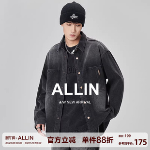 宽松休闲水洗情侣夹克 重磅牛仔外套男春秋潮牌高街工装 ALLIN 美式