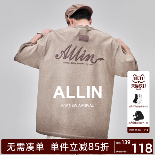 纯棉重磅短袖 潮牌立体印花情侣半截袖 t恤男款 美式 上衣 夏季 ALLIN