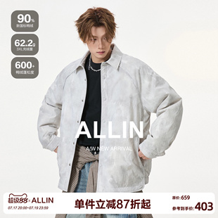 ALLIN 翻领衬衫式90羽绒服男生冬季防寒保暖轻薄夹克休闲情侣外套