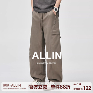 休闲裤 弯刀工装 男士 春秋季 子 ALLIN 抽绳宽松直筒运动阔腿长裤 美式