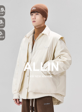 ALLIN 冬季加厚保暖两件套羽绒服男潮牌宽松可拆卸马甲两面穿外套