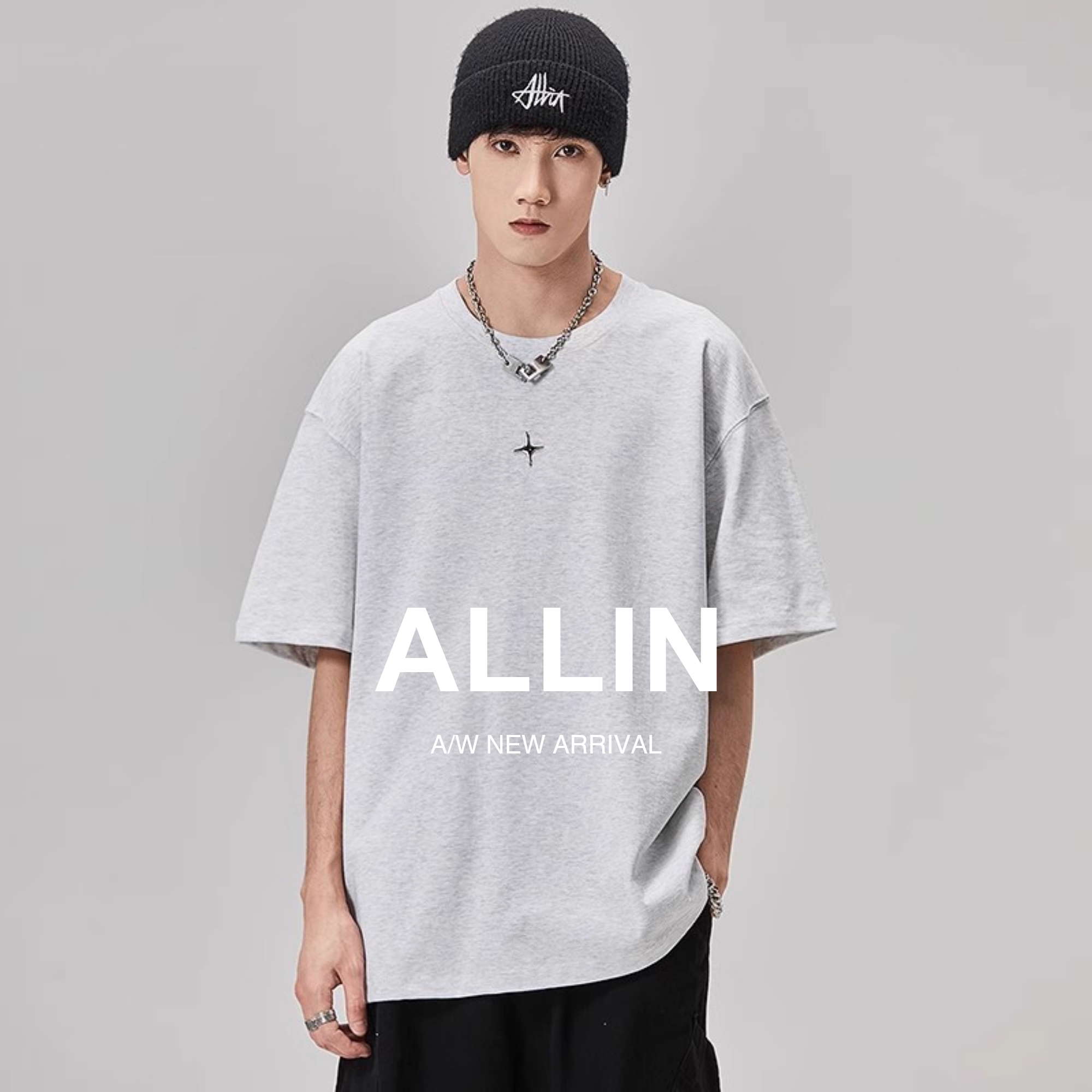ALLIN美式纯棉重磅圆领短袖t恤
