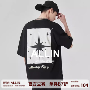 星星字母宽松百搭半袖 ALLIN 美式 t恤男夏季 情侣上衣 重磅印花短袖